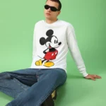 Men's White Classic Mickey F&B Graphic Printed Oversized T-shirt