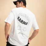 Men's White Karma Circles Typography Oversized T-shirt