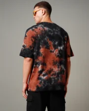 Men's Black & Orange Tie & Dye Oversized T-shirt - Image 3