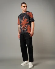 Men's Black & Orange Tie & Dye Oversized T-shirt - Image 5